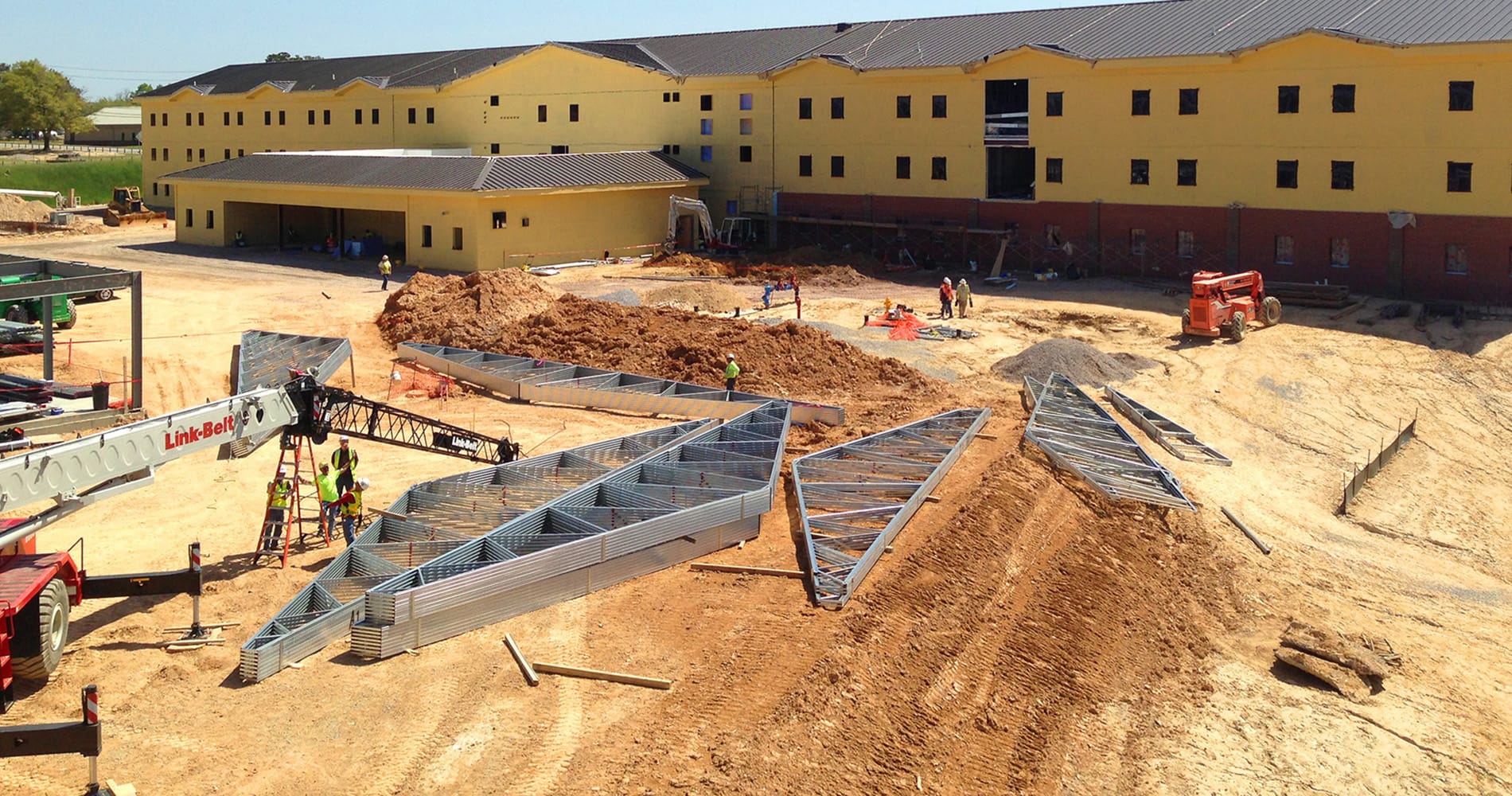 Construction jobsite with building structure under way